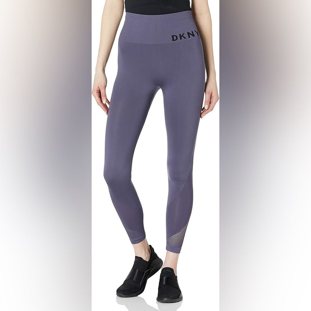 DKNY Sport Women's Seamless Leggings‎ Purple Mesh Accents High Waist Size Small